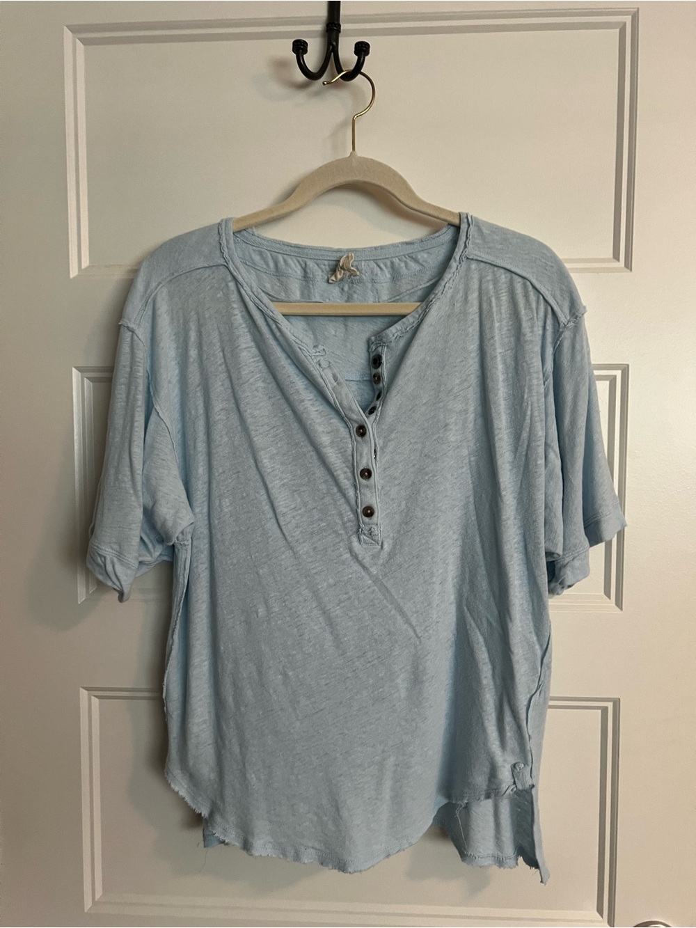 We the Free people sz S oversized Light Blue Women's Henley Short Sleeve Top
